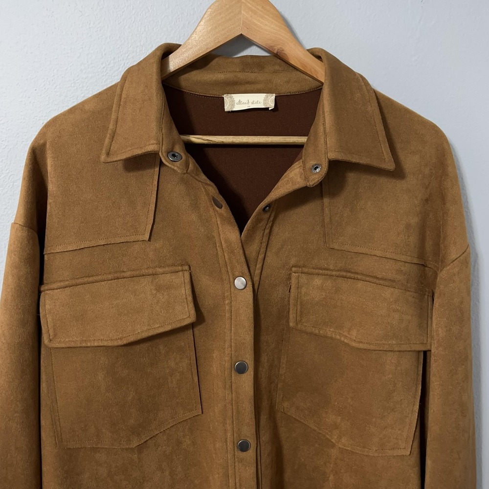 Altar'd State Jacket Womens Medium Camel Brown Faux Suede Shacket Oversized - Picture 3 of 12